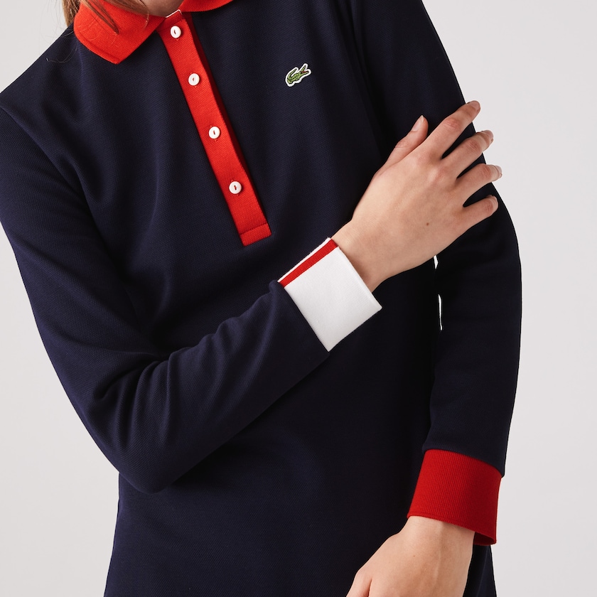 Vestido Tipo Polo Lacoste Made In France Stretch Cotton Jersey Mujer Azul Marino Azules Rojos Blancos | HS1-46984E9