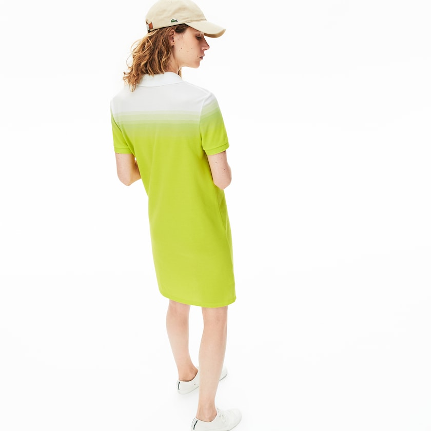 Vestido Tipo Polo Lacoste Made in France Cotton Piqué Mujer Amarillos Blancos | PL6-93909T6