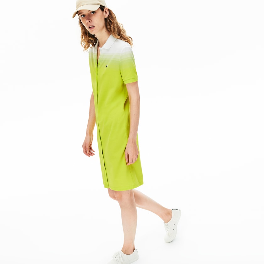 Vestido Tipo Polo Lacoste Made in France Cotton Piqué Mujer Amarillos Blancos | PL6-93909T6