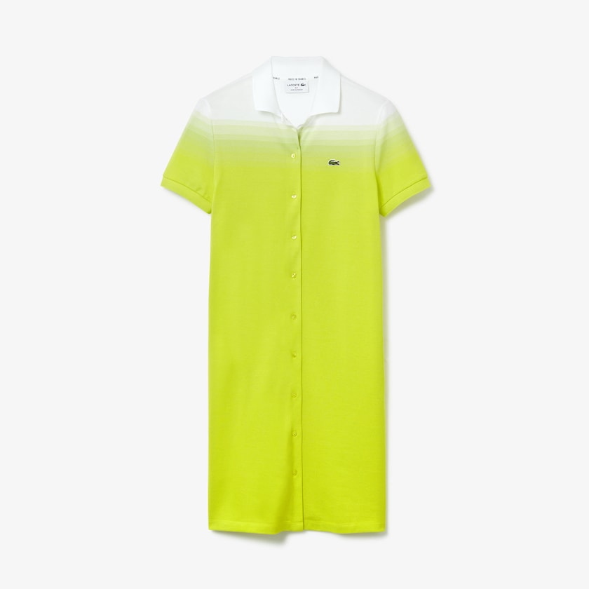 Vestido Tipo Polo Lacoste Made in France Cotton Piqué Mujer Amarillos Blancos | PL6-93909T6