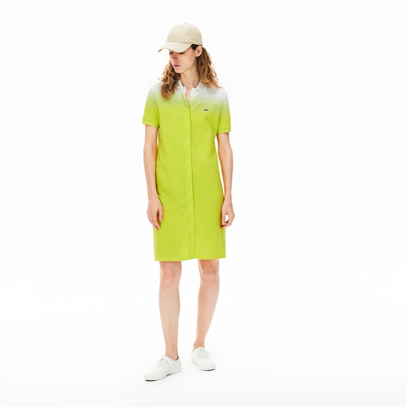 Vestido Tipo Polo Lacoste Made in France Cotton Piqué Mujer Amarillos Blancos | PL6-93909T6