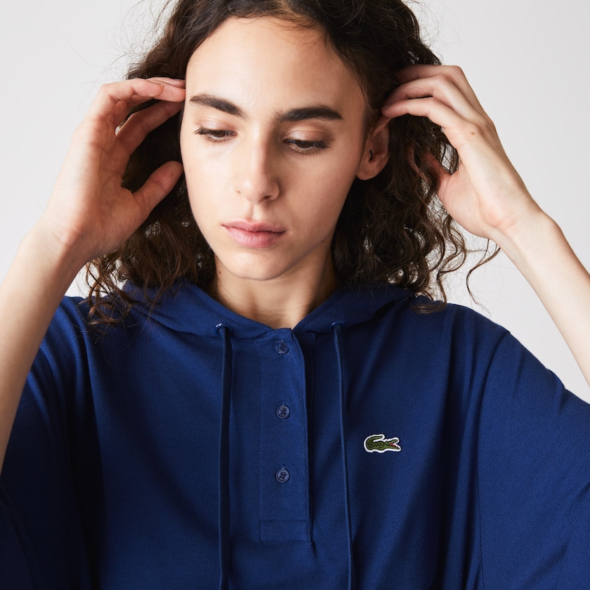 Vestido Tipo Polo Lacoste Oversized Hooded Organic Cotton Piqué Mujer Azul Marino Azules | TP2-69396V6
