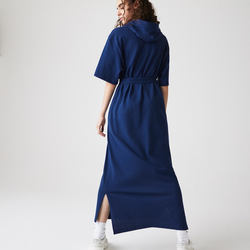 Vestido Tipo Polo Lacoste Oversized Hooded Organic Cotton Piqué Mujer Azul Marino Azules | TP2-69396V6