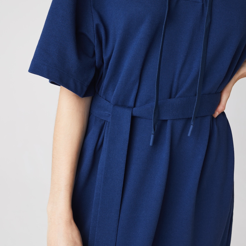 Vestido Tipo Polo Lacoste Oversized Hooded Organic Cotton Piqué Mujer Azul Marino Azules | TP2-69396V6