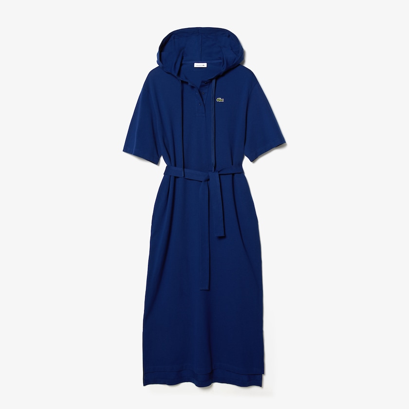 Vestido Tipo Polo Lacoste Oversized Hooded Organic Cotton Piqué Mujer Azul Marino Azules | TP2-69396V6
