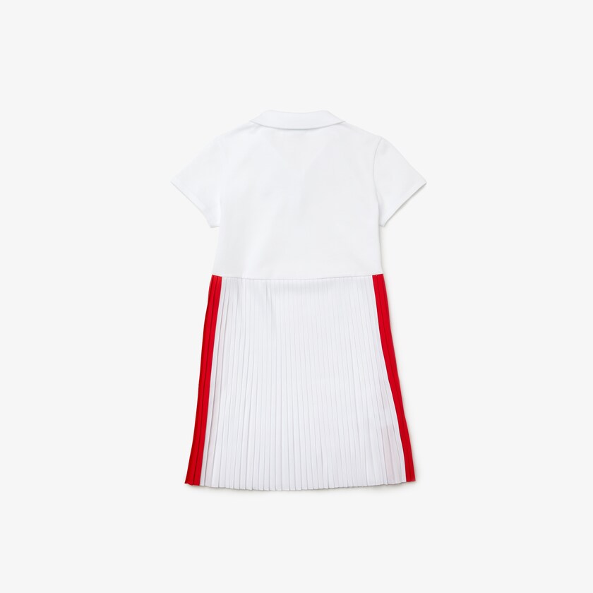 Vestido Tipo Polo Lacoste Pleated Lightweight Cotton Piqué Mujer Blancos Rojos | JU0-27362A0