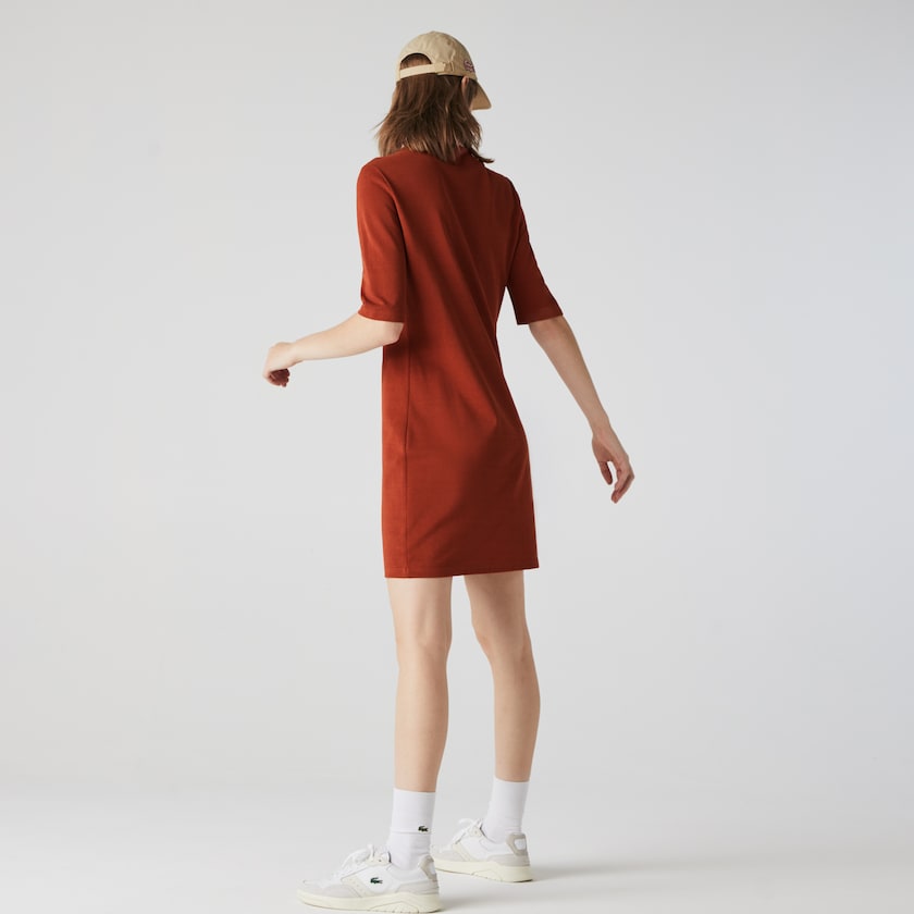 Vestido Tipo Polo Lacoste Premium Cotton Piqué Mujer Marrom Rosas | QL1-35163T0