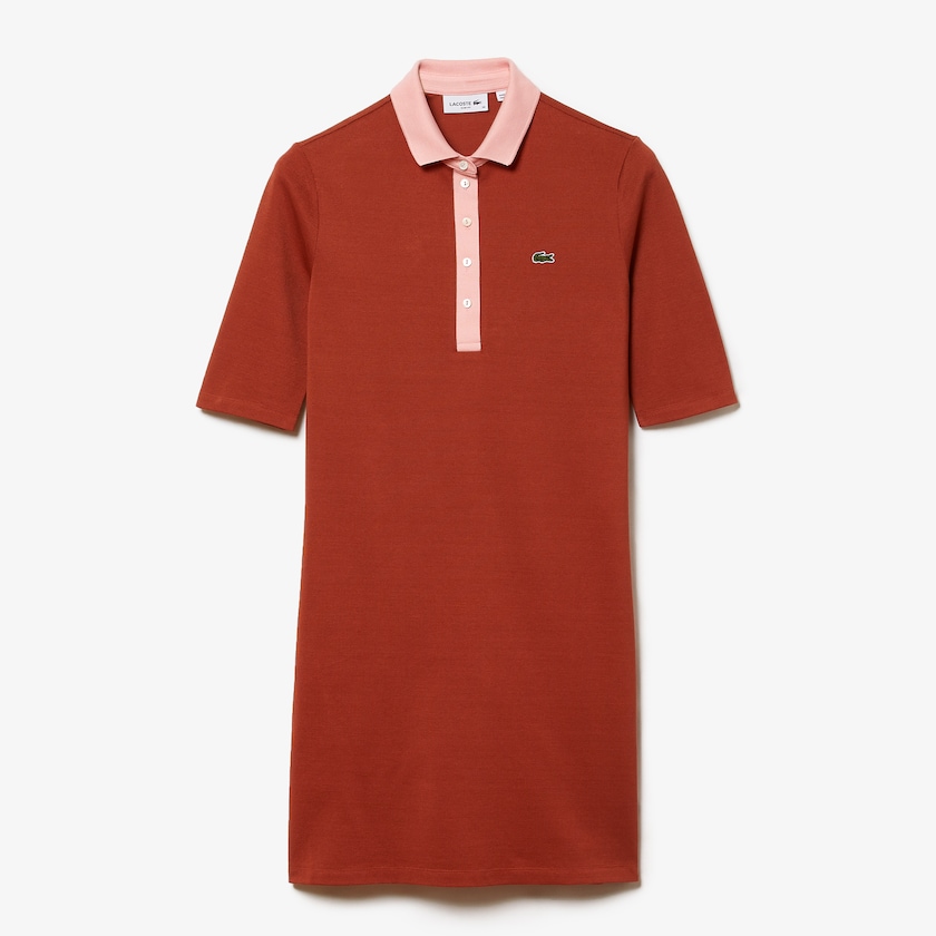 Vestido Tipo Polo Lacoste Premium Cotton Piqué Mujer Marrom Rosas | QL1-35163T0