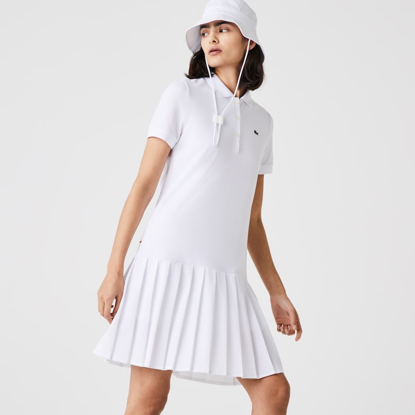 Vestido Tipo Polo Lacoste SPORT Roland Garros Pleated Mujer Blancos Verdes Azul Marino Azules | LG4-49974J2