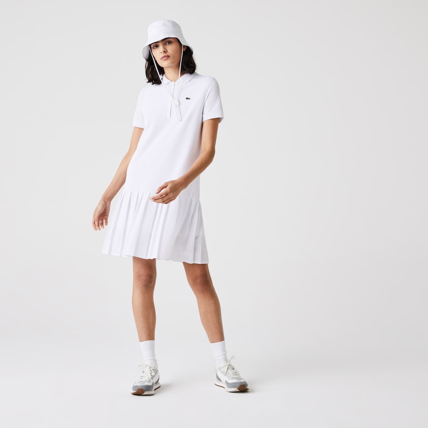 Vestido Tipo Polo Lacoste SPORT Roland Garros Pleated Mujer Blancos Verdes Azul Marino Azules | LG4-49974J2