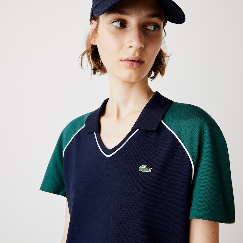 Vestido Tipo Polo Lacoste SPORT Stretch Cotton Golf Mujer Azul Marino Azules Verdes Blancos | DS2-38563H0