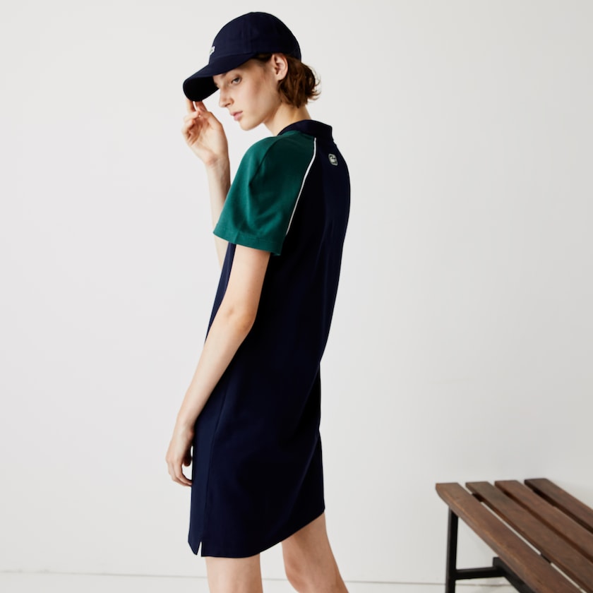 Vestido Tipo Polo Lacoste SPORT Stretch Cotton Golf Mujer Azul Marino Azules Verdes Blancos | DS2-38563H0