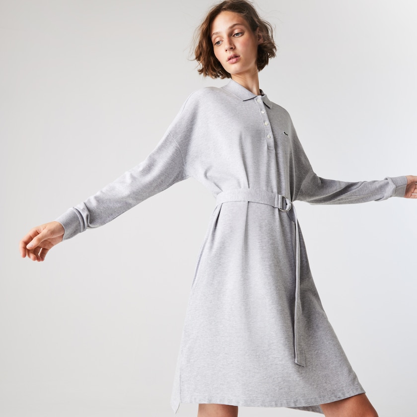 Vestido Tipo Polo Lacoste Straight Flowy Piqué Mujer Grises | SK3-35543H5