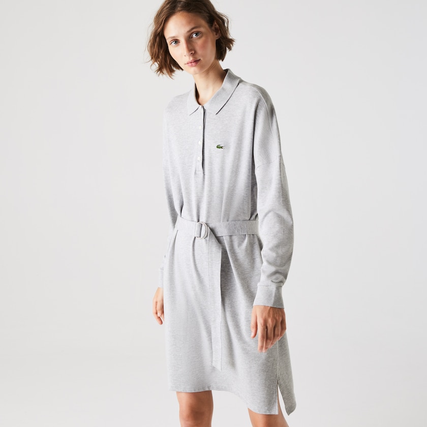 Vestido Tipo Polo Lacoste Straight Flowy Piqué Mujer Grises | SK3-35543H5