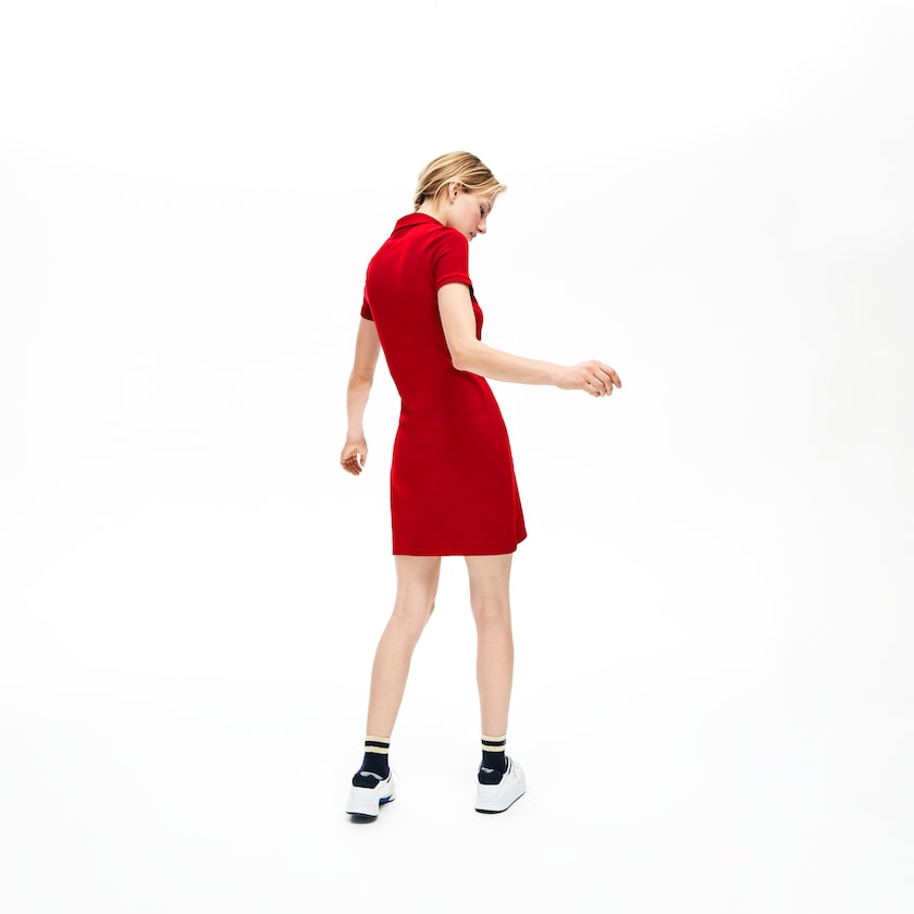 Vestido Tipo Polo Lacoste Stretch Cotton Mini Piqué Mujer Rojos Oscuro | WH6-75797O1
