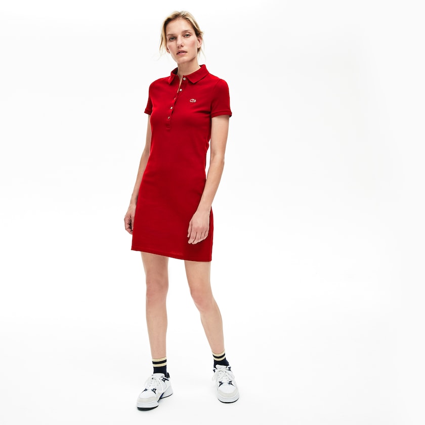 Vestido Tipo Polo Lacoste Stretch Cotton Mini Piqué Mujer Rojos Oscuro | WH6-75797O1