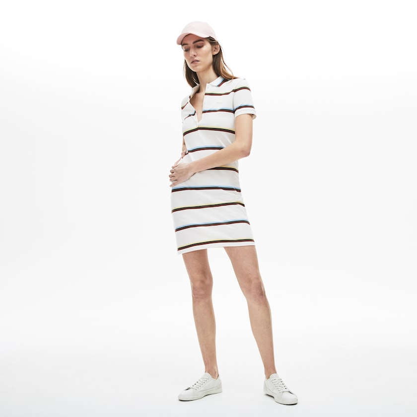 Vestido Tipo Polo Lacoste Stretch Cotton Mujer Blancos | EY2-42394O4