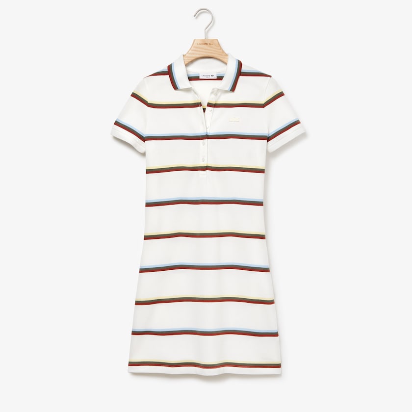 Vestido Tipo Polo Lacoste Stretch Cotton Mujer Blancos | EY2-42394O4