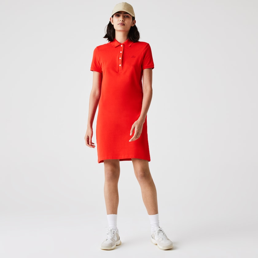 Vestido Tipo Polo Lacoste Stretch Cotton Piqué Mujer Rojos | OF6-68036V9