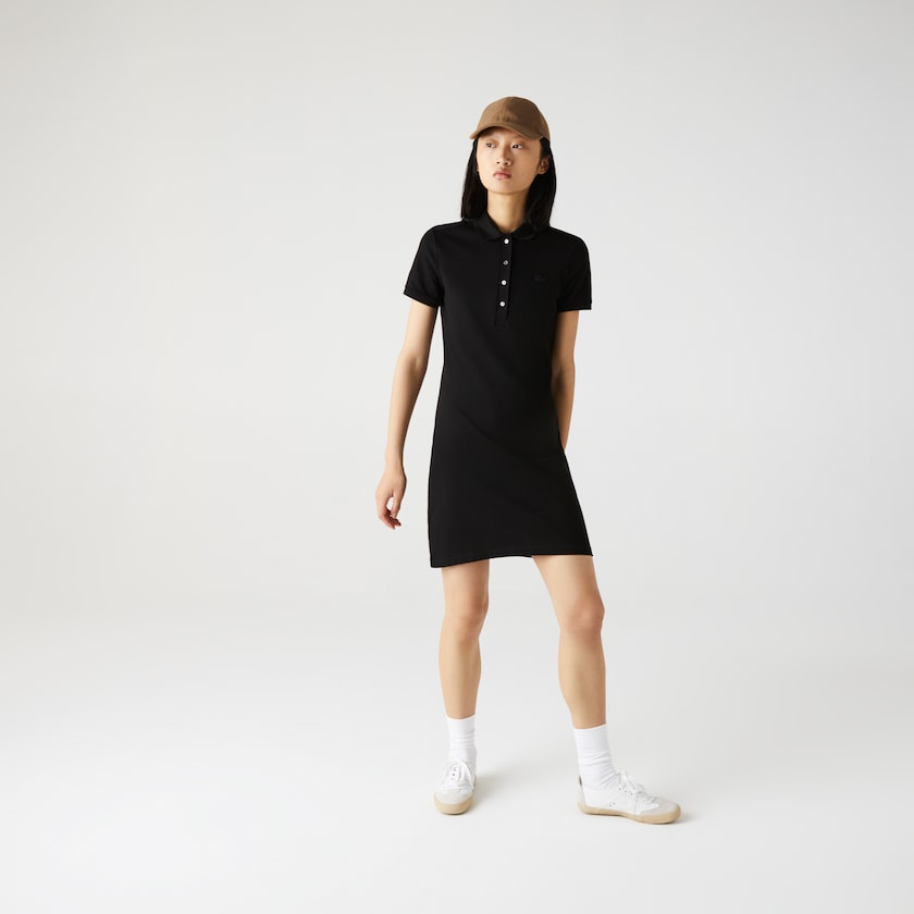 Vestido Tipo Polo Lacoste Stretch Cotton Piqué Mujer Negros | YJ0-75997Z5