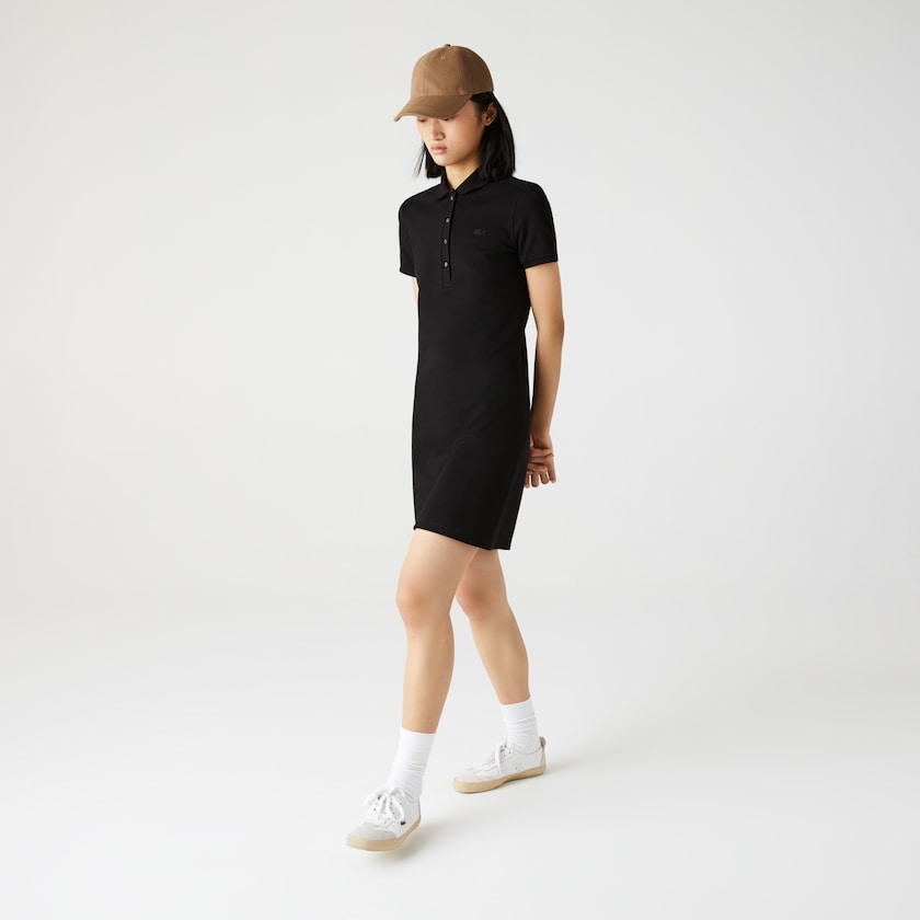 Vestido Tipo Polo Lacoste Stretch Cotton Piqué Mujer Negros | YJ0-75997Z5