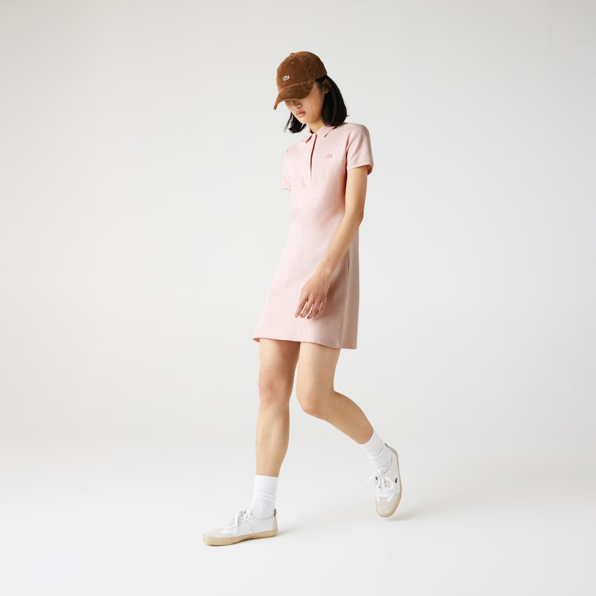 Vestido Tipo Polo Lacoste Stretch Cotton Piqué Mujer Rosas Claro | NX5-11701Y1