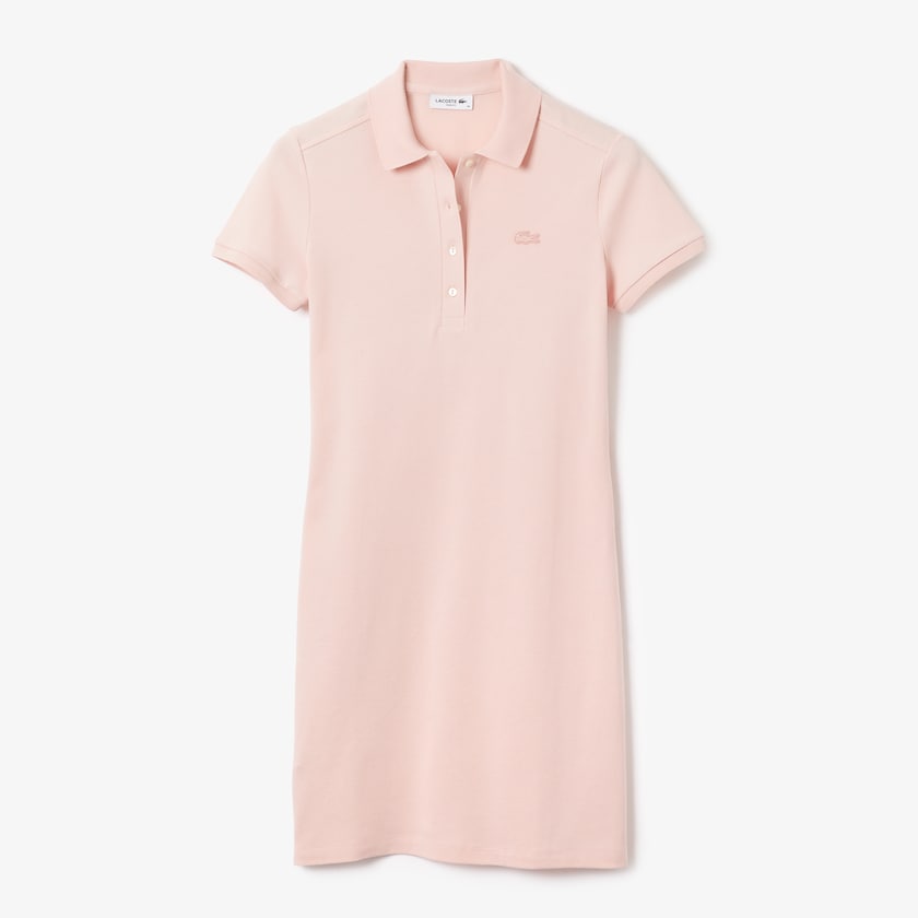 Vestido Tipo Polo Lacoste Stretch Cotton Piqué Mujer Rosas Claro | NX5-11701Y1