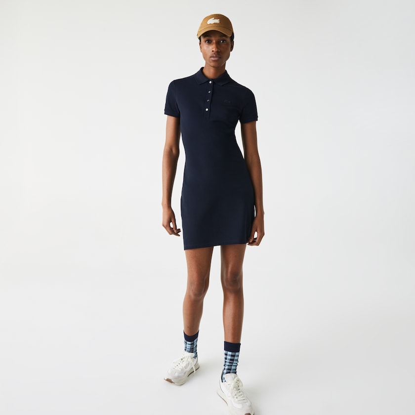Vestido Tipo Polo Lacoste Stretch Cotton Piqué Mujer Azul Marino Azules | XV7-38593M2