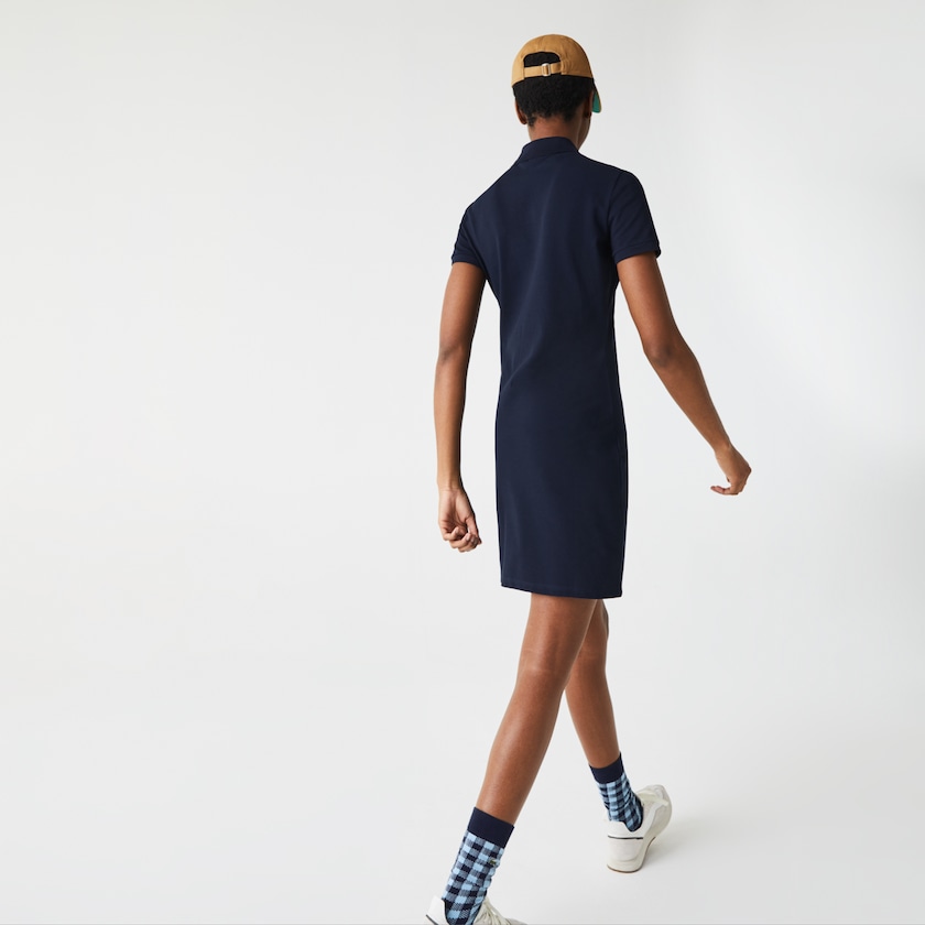 Vestido Tipo Polo Lacoste Stretch Cotton Piqué Mujer Azul Marino Azules | XV7-38593M2