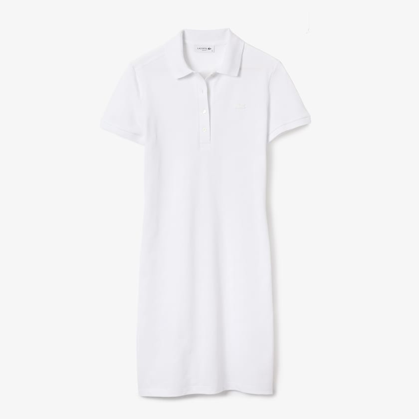 Vestido Tipo Polo Lacoste Stretch Cotton Piqué Mujer Blancos | HI8-41364R1