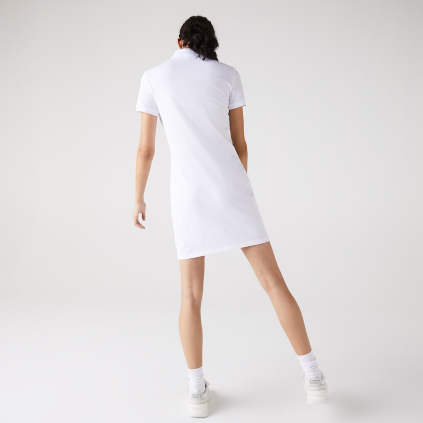 Vestido Tipo Polo Lacoste Stretch Cotton Piqué Mujer Blancos | HI8-41364R1