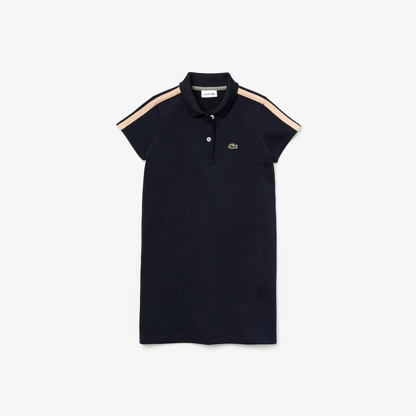 Vestido Tipo Polo Lacoste Niños Azul Marino Azules Rosas Azules Striped Band Stretch OH7-74097F1