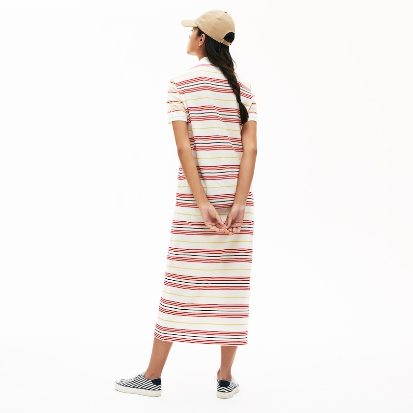 Vestido Tipo Polo Lacoste Striped Cotton Buttoned Mujer Blancos Rojos Amarillos Azul Marino Azules Rosas Claro | HE1-18761P6