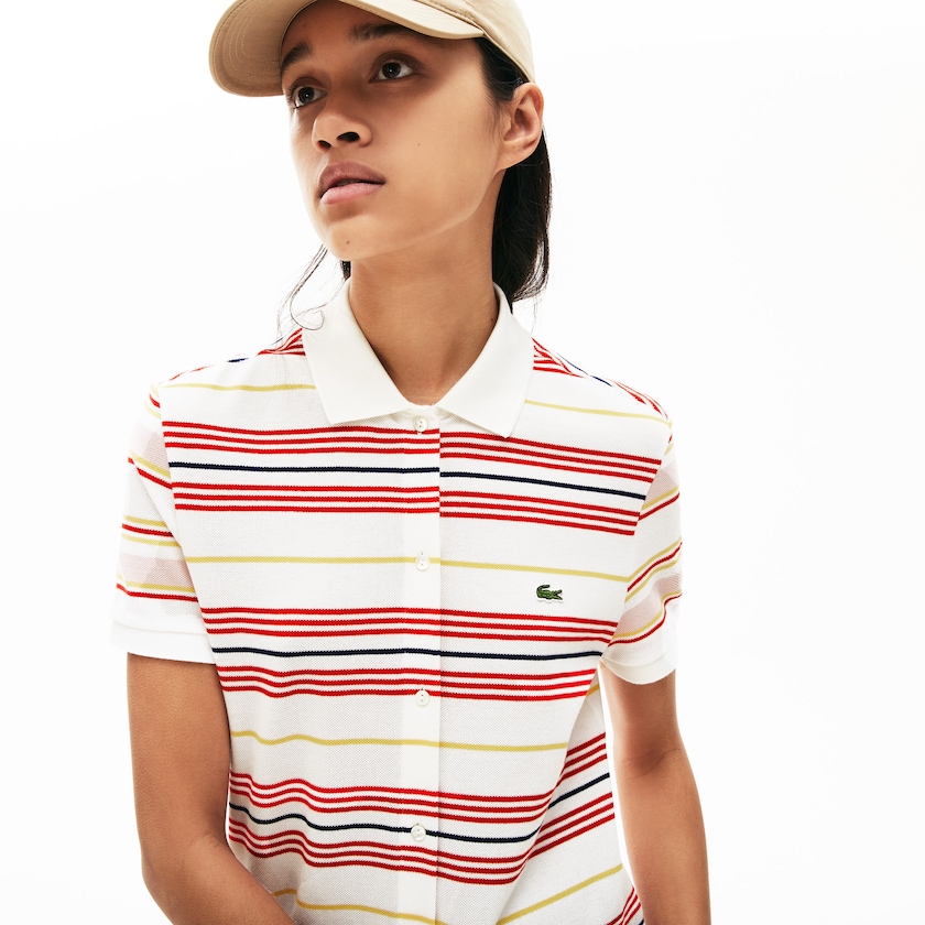 Vestido Tipo Polo Lacoste Striped Cotton Buttoned Mujer Blancos Rojos Amarillos Azul Marino Azules Rosas Claro | HE1-18761P6