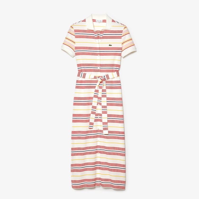 Vestido Tipo Polo Lacoste Striped Cotton Buttoned Mujer Blancos Rojos Amarillos Azul Marino Azules Rosas Claro | HE1-18761P6