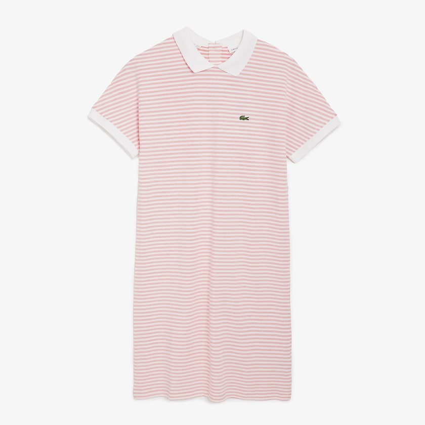 Vestido Tipo Polo Lacoste Striped Mujer Rojos Blancos | UL7-12641Q9