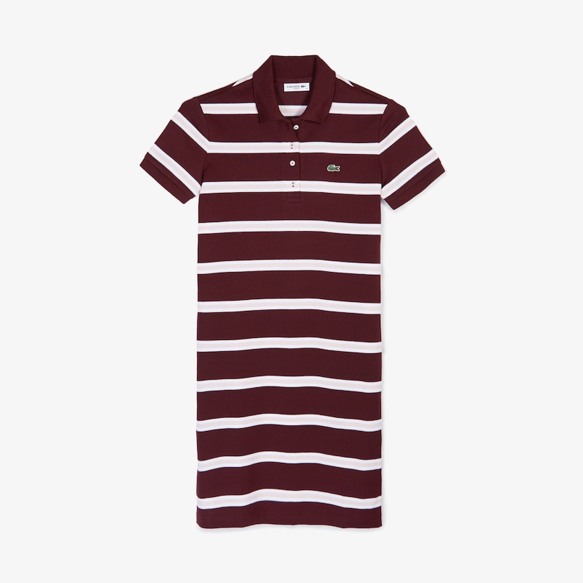 Vestido Tipo Polo Lacoste Striped Stretch Cotton Mujer Rojos Oscuro Rosas Claro Blancos | CI2-83428F4