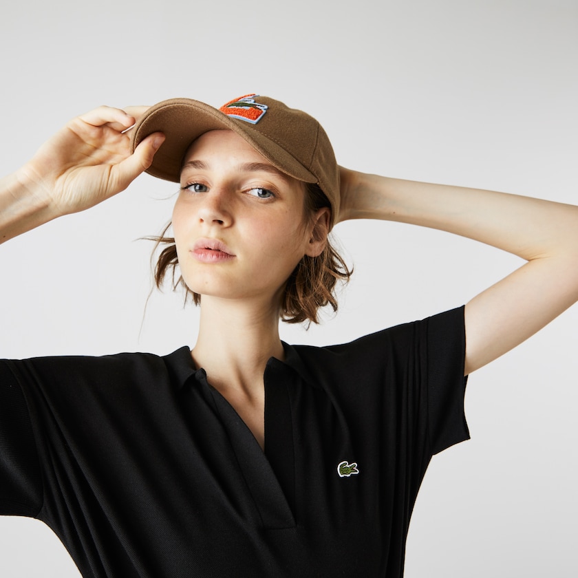 Vestido Tipo Polo Lacoste V-neck Fitted Flowy Piqué Mujer Negros | UA3-90659N7