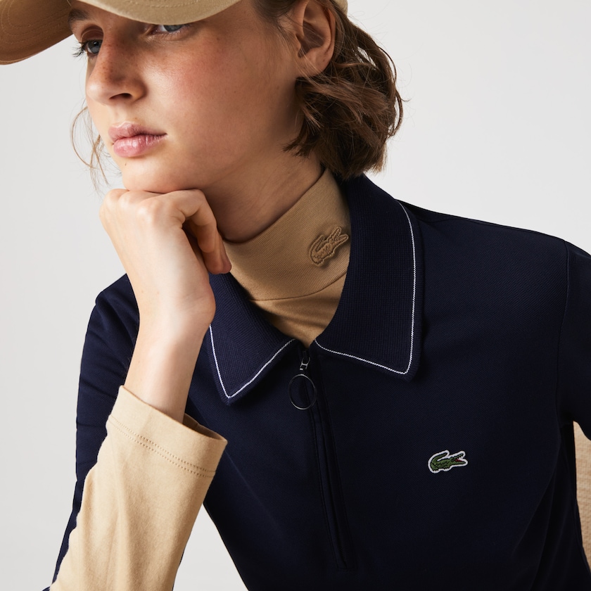 Vestido Tipo Polo Lacoste Zippered Short Stretch Cotton Piqué Mujer Azul Marino Azules Blancos | GB1-82348O5