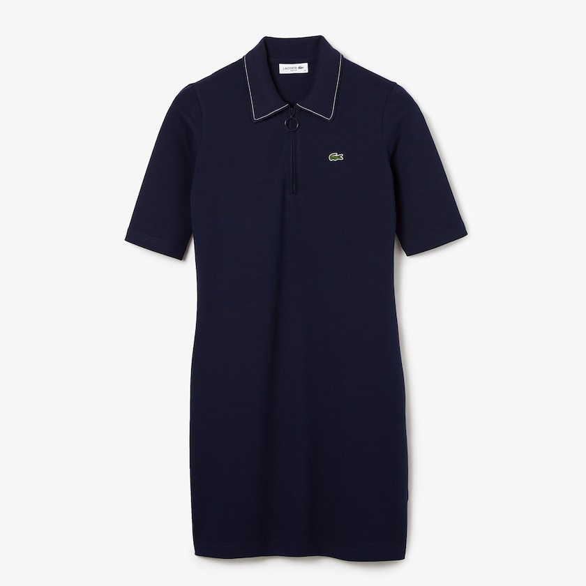 Vestido Tipo Polo Lacoste Zippered Short Stretch Cotton Piqué Mujer Azul Marino Azules Blancos | GB1-82348O5