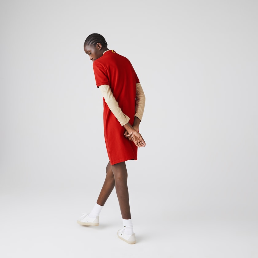 Vestido Tipo Polo Lacoste x National Geographic Cotton Piqué Mujer Rojos Blancos | EO8-14661U4