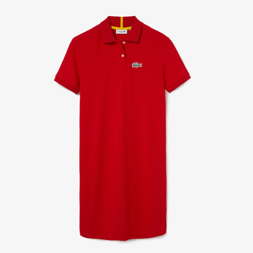 Vestido Tipo Polo Lacoste x National Geographic Cotton Piqué Mujer Rojos Blancos | EO8-14661U4