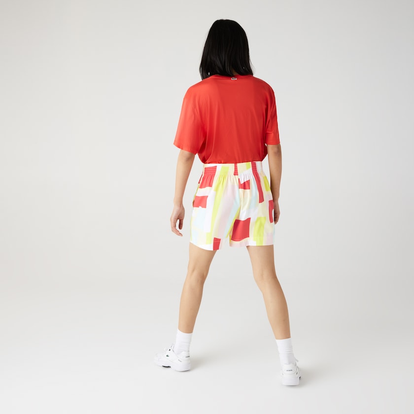 Short Lacoste Abstract-Print Cotton Poplin Mujer Amarillos Blancos | MR9-42874X4