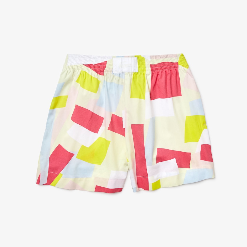 Short Lacoste Abstract-Print Cotton Poplin Mujer Amarillos Blancos | MR9-42874X4