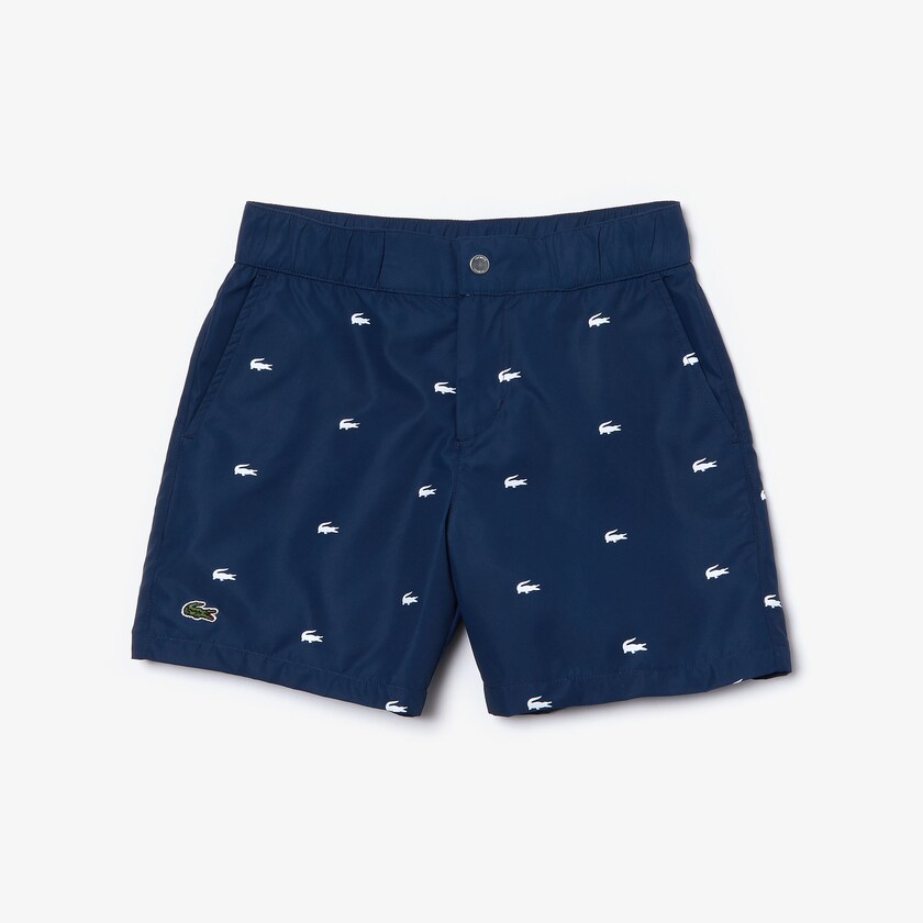 Short Lacoste Niños Azul Marino Azules Blancos All-Over Croc Swim Trunks MH8-69976P7