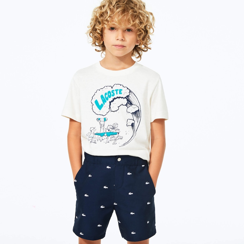 Short Lacoste Niños Azul Marino Azules Blancos All-Over Croc Swim Trunks MH8-69976P7