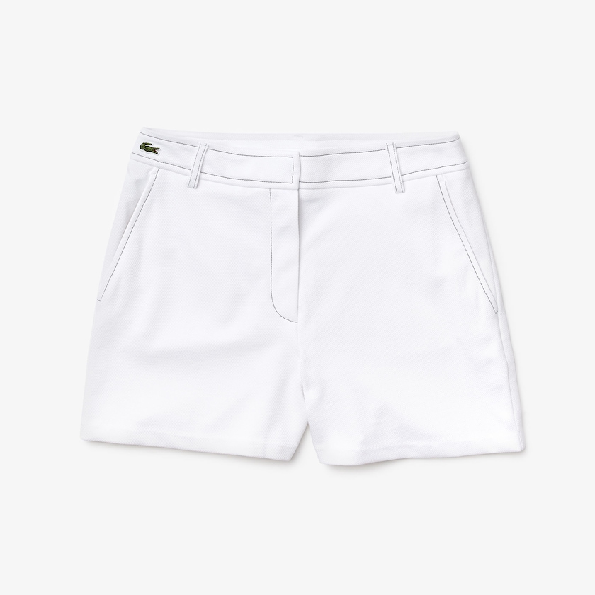 Short Lacoste Made in France Contrast Stitching Mujer Blancos Azul Marino Azules | TS4-68016B4