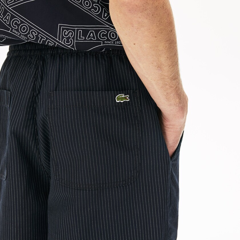 Short Lacoste Pinstriped Linen- Blend Bermuda Hombre Azul Marino Azules Blancos | SV7-69056P7