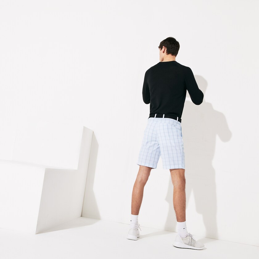 Short Lacoste SPORT Checked Stretch Golf Bermudas Hombre Blancos Azul Marino Azules Grises Claro Turquesa | QB6-51775C0