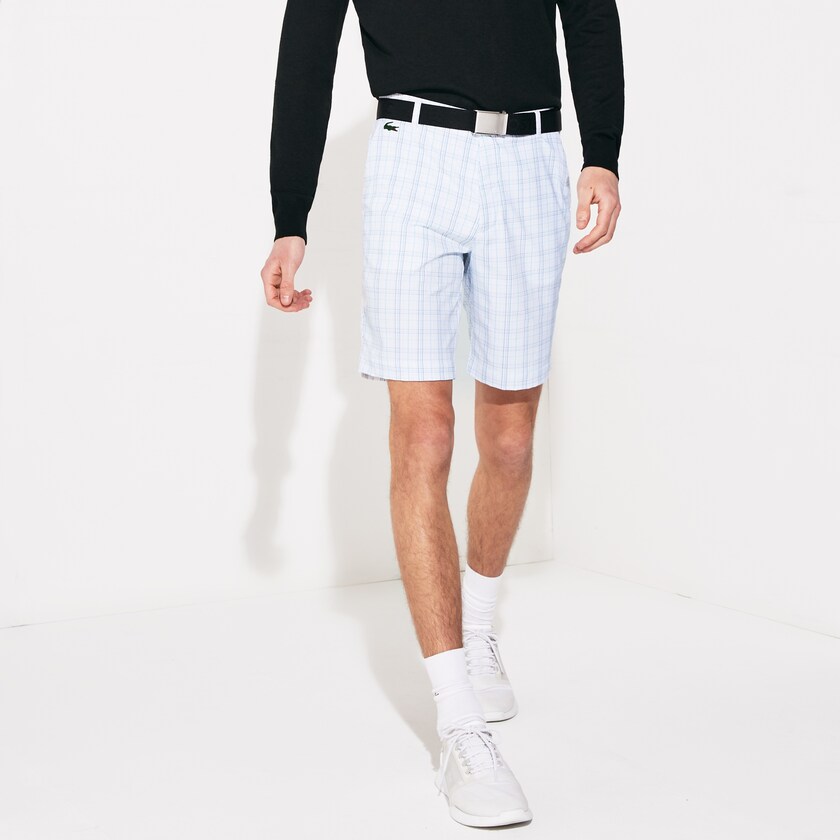 Short Lacoste SPORT Checked Stretch Golf Bermudas Hombre Blancos Azul Marino Azules Grises Claro Turquesa | QB6-51775C0